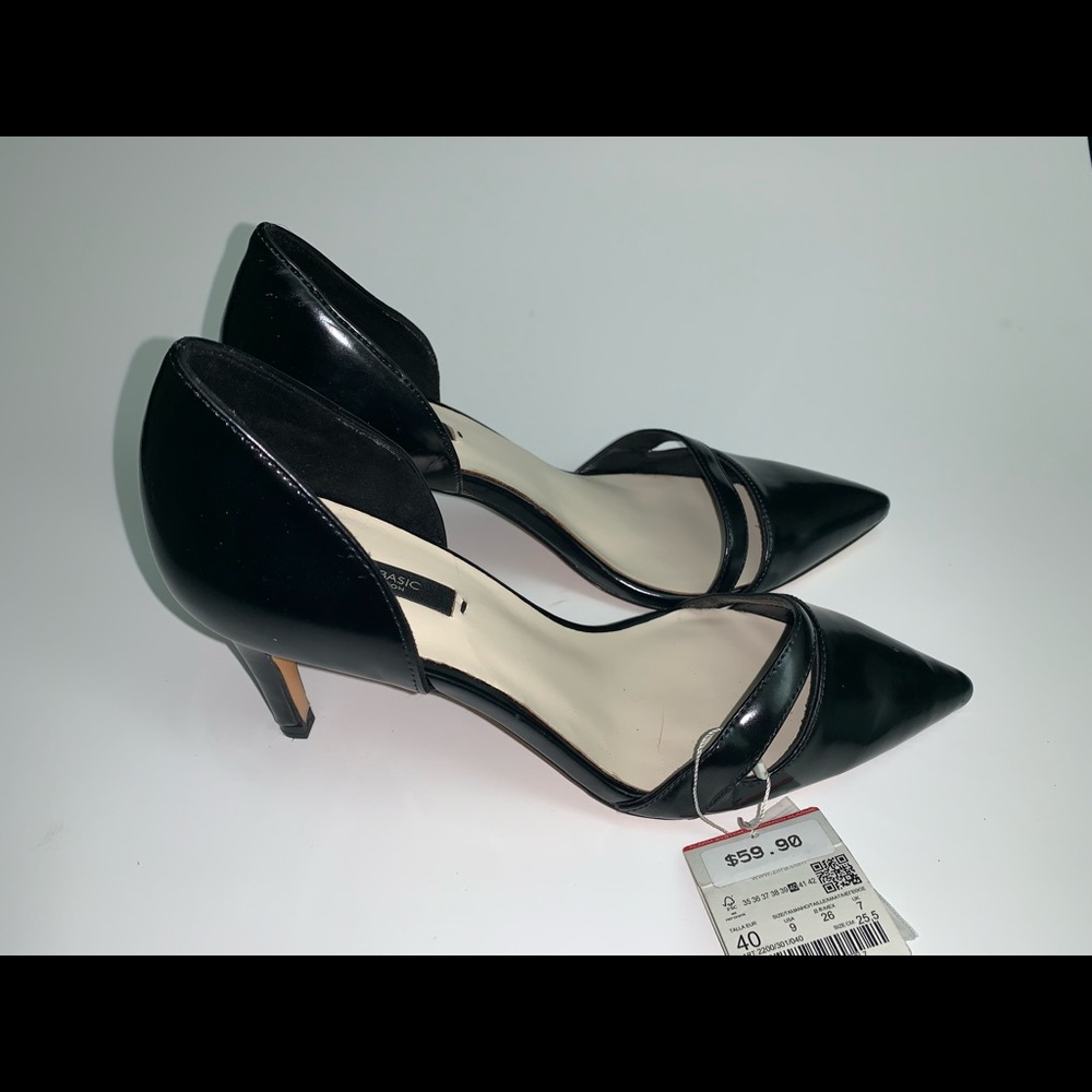 Zara Authentic Black Leather Heel Shoes Size 9 - Picture 2 of 9